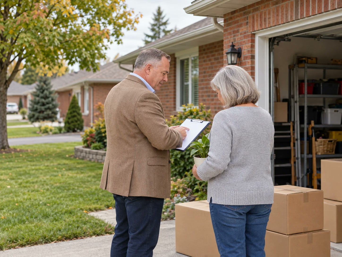 Dan Hinschberger going over a moving checklist with a homeowner